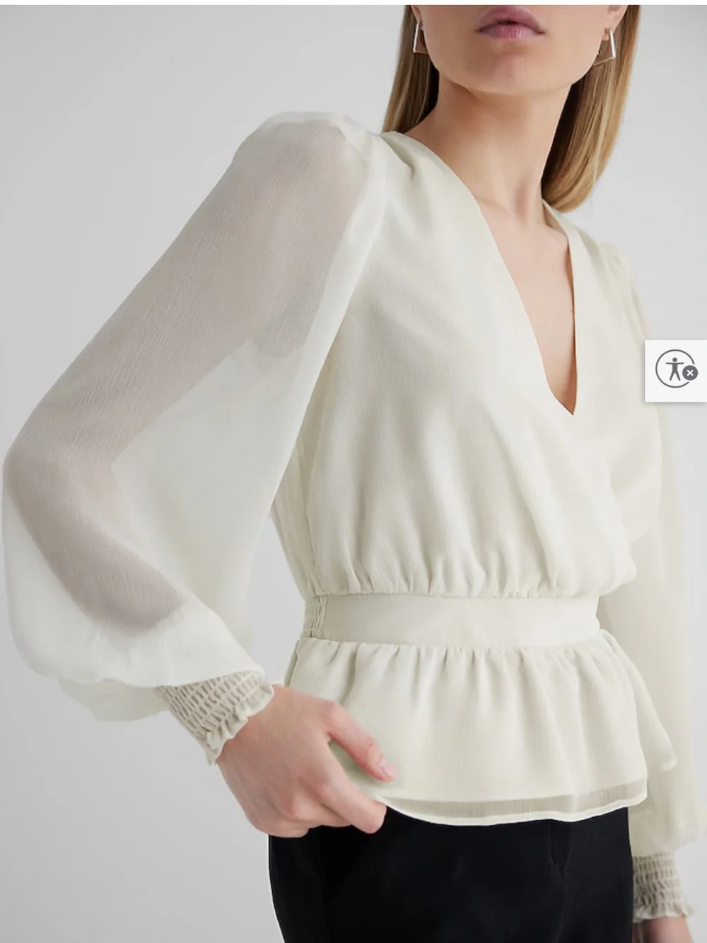 Express V-Neck Smocked Cuff Peplum Top - Picture 2 of 12